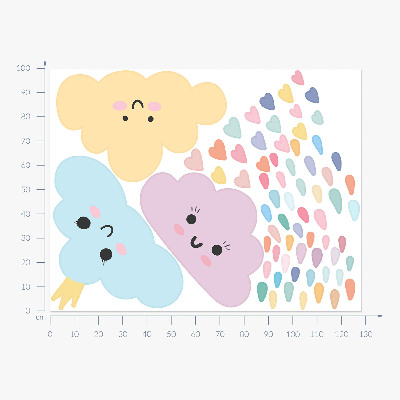 Autocollant mural 100x128 Nuages joyeux avec de la pluie dans des tons pastel