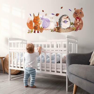Autocollant mural 100x160 Créatures de la forêt aux tons aquarelles automnaux