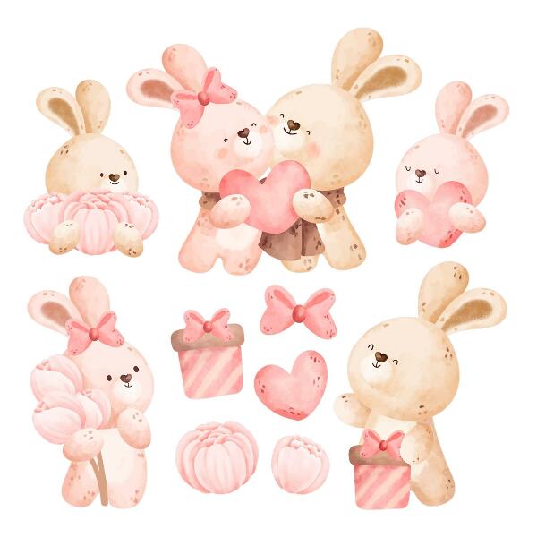 Autocollant mural 100x138 Des lapins mignons dans une famille pastel