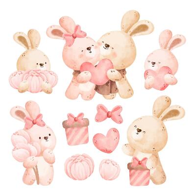 Autocollant mural 100x138 Des lapins mignons dans une famille pastel