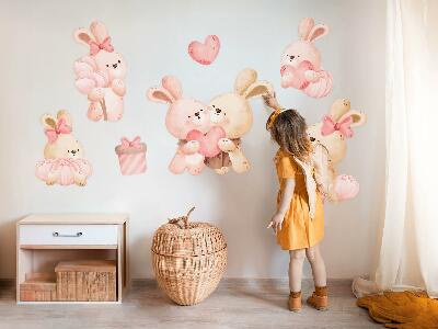 Autocollant mural 100x138 Des lapins mignons dans une famille pastel