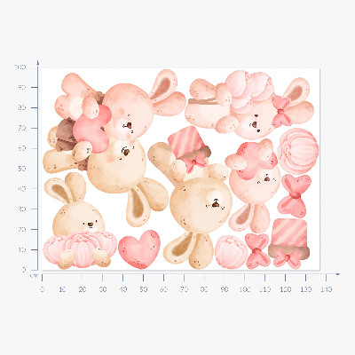 Autocollant mural 100x138 Des lapins mignons dans une famille pastel
