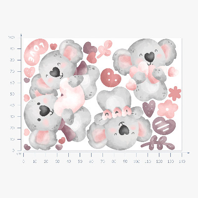 Autocollant mural 100x141 Koalas mignons aux couleurs pastel dans un style aquarelle