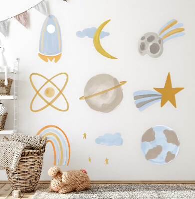 Autocollant mural 100x167 Une illustration spatiale de planètes et d'étoiles aux pastels.