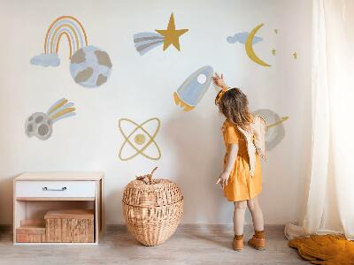 Autocollant mural 100x167 Une illustration spatiale de planètes et d'étoiles aux pastels.