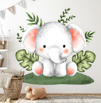 Autocollant mural 100x105 Un éléphant dans une jungle aux aquarelles pastel