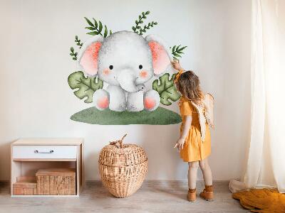 Autocollant mural 100x105 Un éléphant dans une jungle aux aquarelles pastel