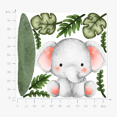 Autocollant mural 100x105 Un éléphant dans une jungle aux aquarelles pastel