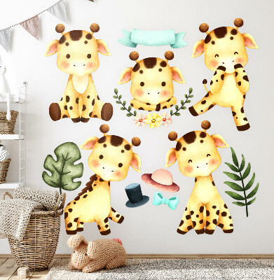 Autocollant mural 100x169 Girafes pastel dans un style safari aquarelle
