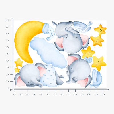 Autocollant mural 100x136 Éléphants et nuages dans un paradis pastel