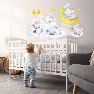 Autocollant mural 100x140 Éléphants et nuages pastel dans un style aquarelle