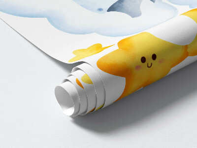 Autocollant mural 100x140 Éléphants et nuages pastel dans un style aquarelle