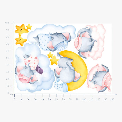 Autocollant mural 100x140 Éléphants et nuages pastel dans un style aquarelle