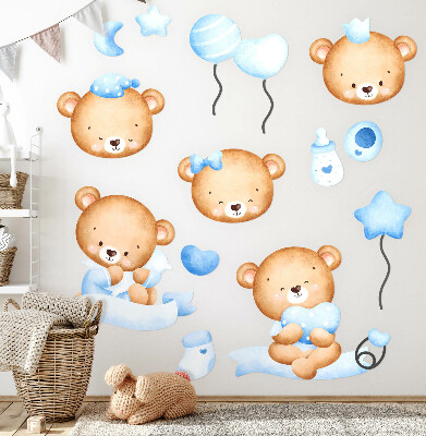 Autocollant mural 100x139 Ours en peluche à l'aquarelle pastel dans un style charmant