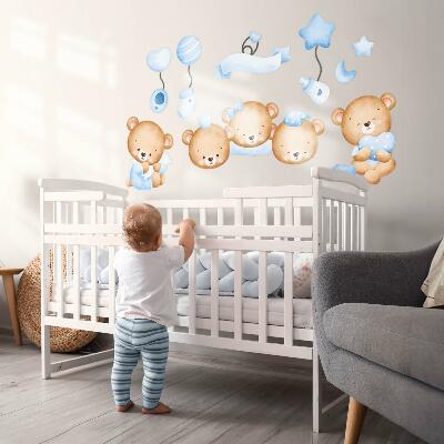 Autocollant mural 100x139 Ours en peluche à l'aquarelle pastel dans un style charmant