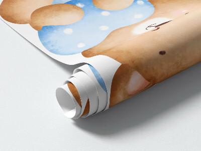 Autocollant mural 100x139 Ours en peluche à l'aquarelle pastel dans un style charmant