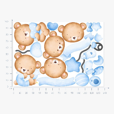 Autocollant mural 100x139 Ours en peluche à l'aquarelle pastel dans un style charmant