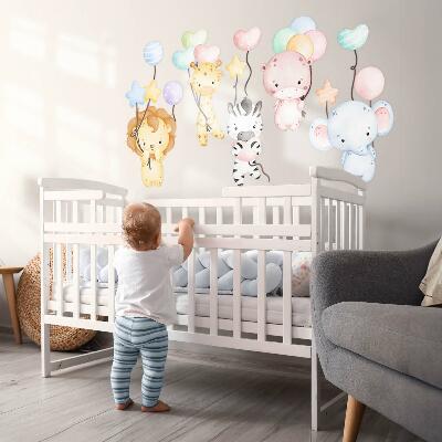 Autocollant mural 100x148 Safari avec des animaux sauvages et des ballons aquarelles