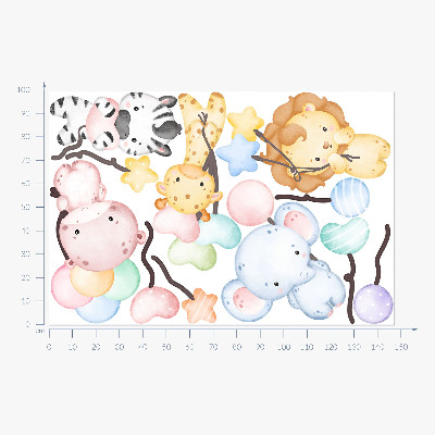 Autocollant mural 100x148 Safari avec des animaux sauvages et des ballons aquarelles