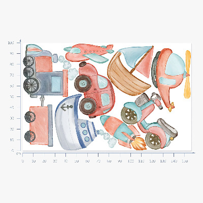 Autocollant mural 100x157 Aquarelles de transport aux tons pastel