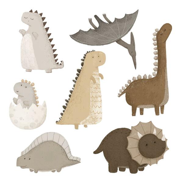 Autocollant mural 100x152 Dinosaures bohèmes pastel mignons