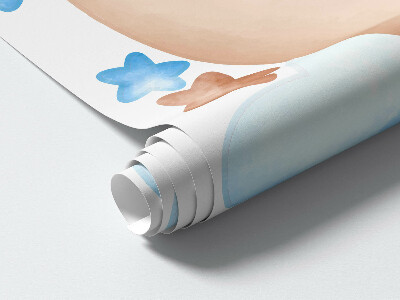 Autocollant mural 100x165 Lapin nuage sur une lune pastel