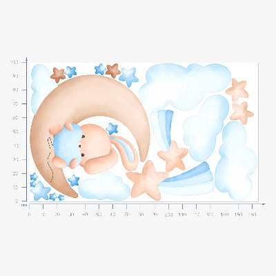 Autocollant mural 100x165 Lapin nuage sur une lune pastel