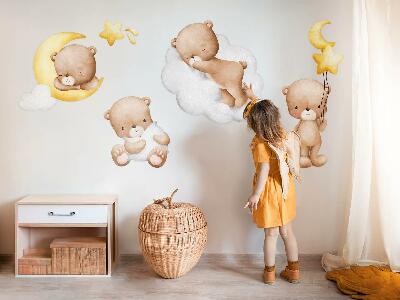 Autocollant mural 100x158 Ours en peluche mignons dans les nuages et les étoiles