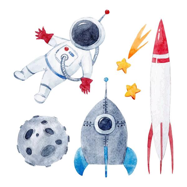 Autocollant mural 100x168 Motif pastel spatial avec astronaute et fusées