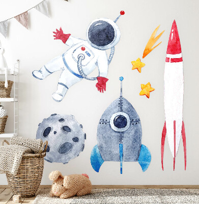 Autocollant mural 100x168 Motif pastel spatial avec astronaute et fusées