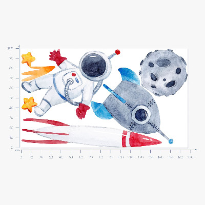 Autocollant mural 100x168 Motif pastel spatial avec astronaute et fusées