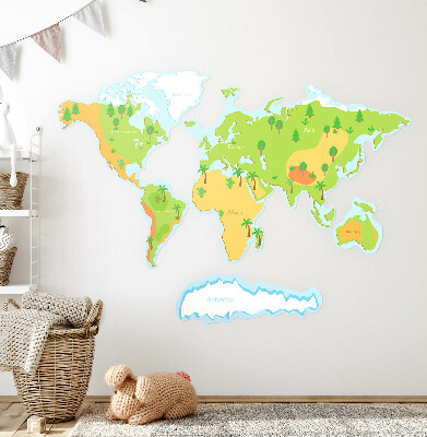 Autocollant mural 100x143 Carte du monde en pastel, contours pédagogiques