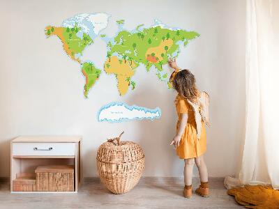 Autocollant mural 100x143 Carte du monde en pastel, contours pédagogiques
