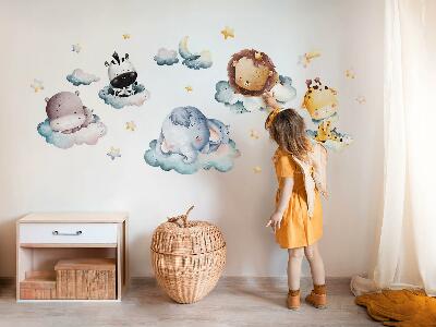 Autocollant mural 100x148 Aquarelle de nuages nocturnes avec des animaux souriants