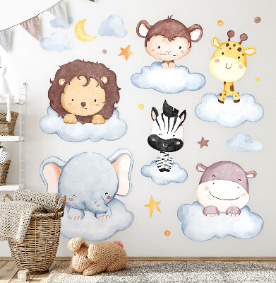 Autocollant mural 100x136 Animaux mignons dans des nuages pastel