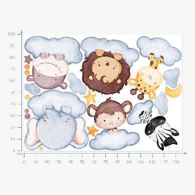 Autocollant mural 100x136 Animaux mignons dans des nuages pastel