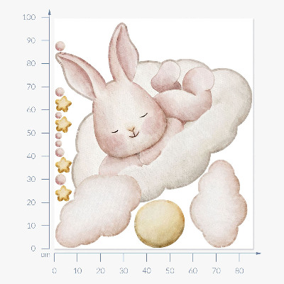 Autocollant mural 100x86 Lapin sur les nuages et aquarelles pastel
