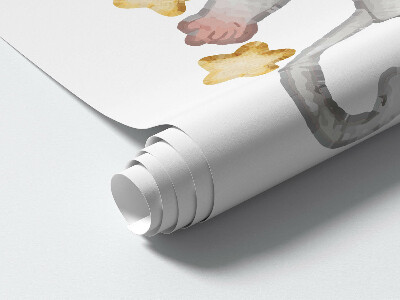 Autocollant mural 100x178 Souris avec un ballon dans les nuages, aquarelle pastel