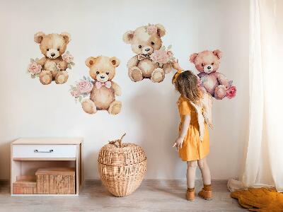 Autocollant mural 100x128 Ours en peluche avec des fleurs dans un style aquarelle