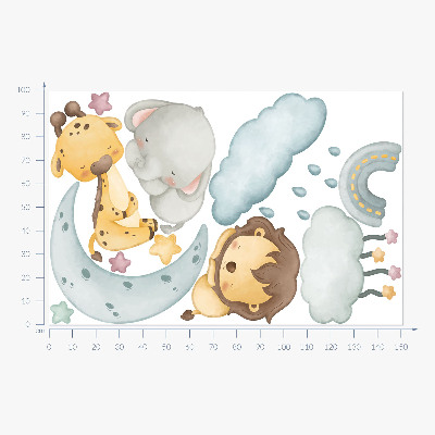 Autocollant mural 100x152 Animaux mignons dans un paradis pastel