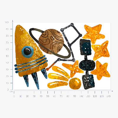 Autocollant mural 100x144 Illustrations de fusées représentant des planètes et des étoiles dans l'espace