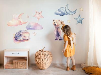 Autocollant mural 100x178 Animaux mignons sous le ciel nocturne dans un style aquarelle