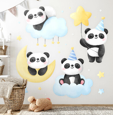 Autocollant mural 100x141 Pandas mignons dans un ciel aquarelle pastel