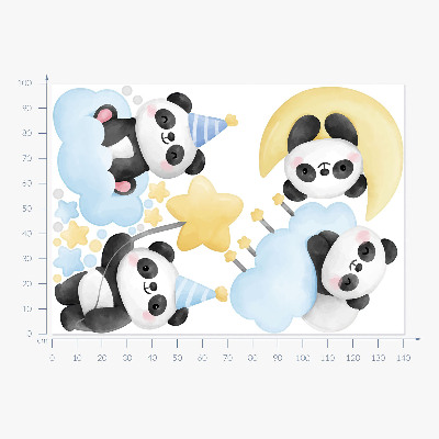Autocollant mural 100x141 Pandas mignons dans un ciel aquarelle pastel