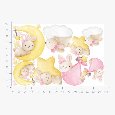 Autocollant mural 100x147 Lapins dans le ciel nocturne, aquarelle pastel