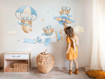 Autocollant mural 100x157 Ours en peluche mignons dans un ciel aquarelle pastel