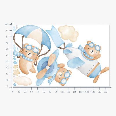 Autocollant mural 100x157 Ours en peluche mignons dans un ciel aquarelle pastel