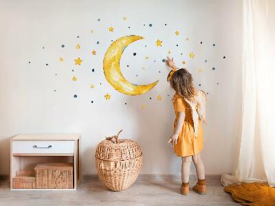 Autocollant mural 100x108 Ciel cosmique aquarelle avec lune et étoiles