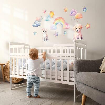 Autocollant mural 100x136 Animaux mignons dans un paradis pastel