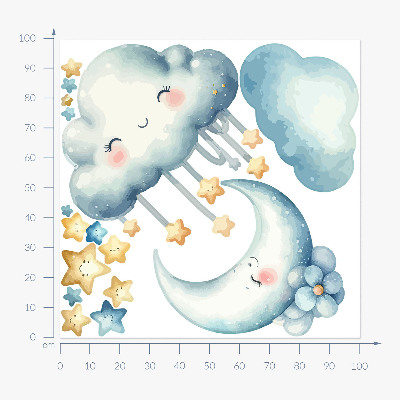 Autocollant mural 100x101 Nuages pastel avec la lune et les étoiles